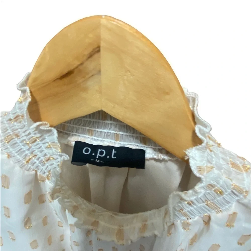 - O.P.T High Neck Ivory And Gold Long Sleeve Top